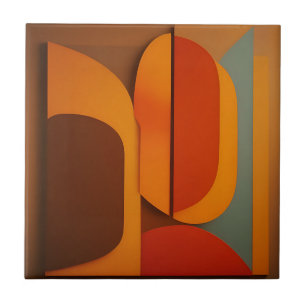 Bold Retro Orange Midcentury Abstract Ceramic Tile