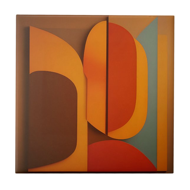 Bold Retro Orange Midcentury Abstract  Ceramic Tile (Front)
