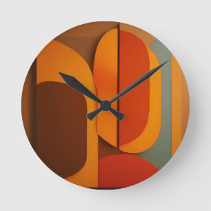Bold Retro Orange Midcentury Abstract Round Clock