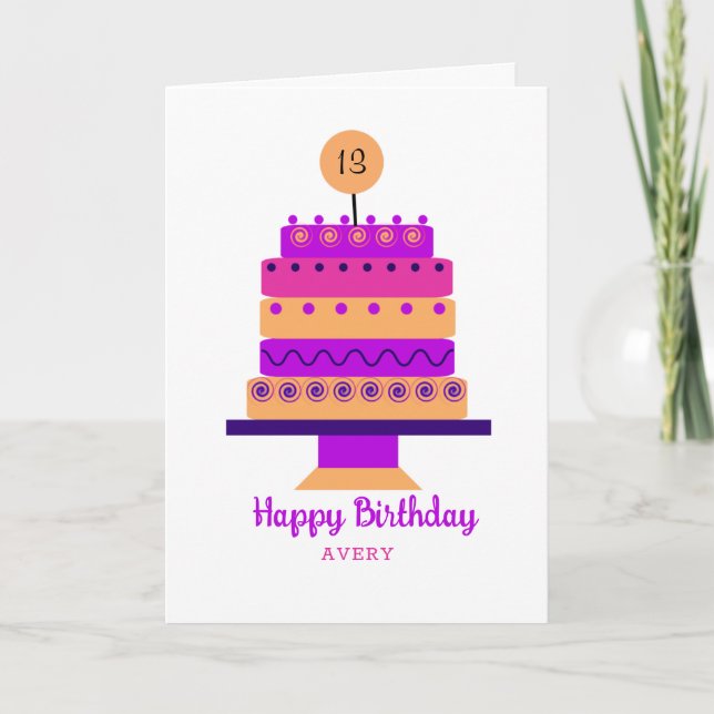Bold Retro Personalised Cake Traditional Birthday Card (Front)