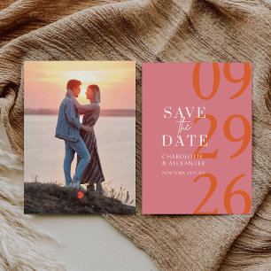 Bold Retro Pink and Orange Elegant Wedding Save The Date