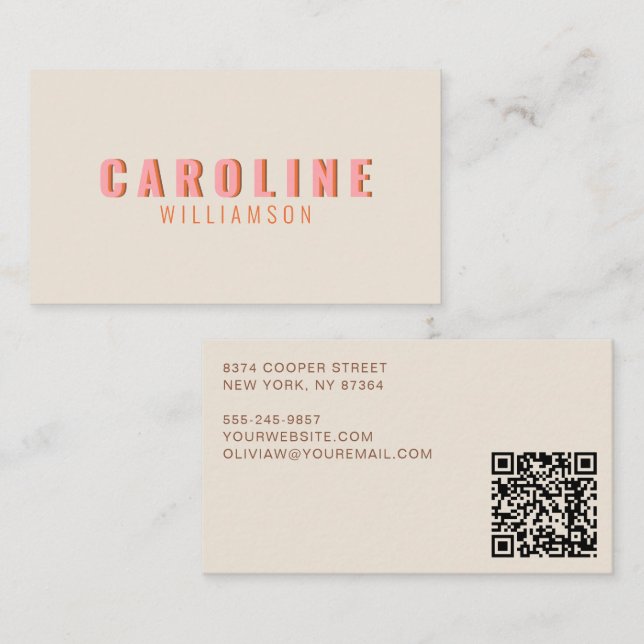 Bold Retro Pink Orange QR Code Small Business  Card (Front/Back)