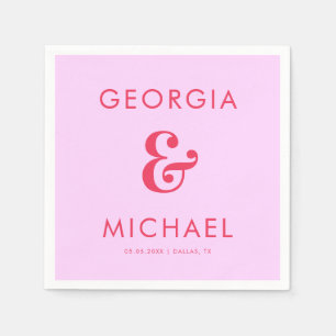 Bold Retro Pink & Red Ampersand Seventies Wedding Napkin