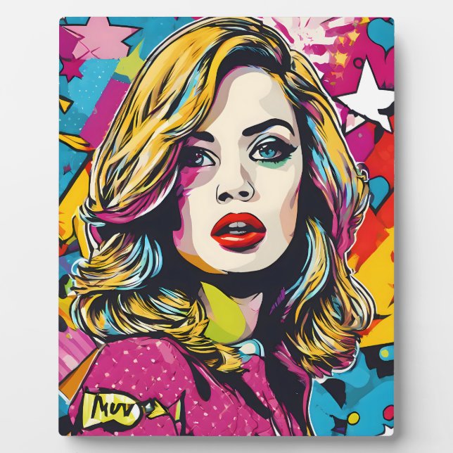 Bold Retro Pop Art Portrait Plaque (Front)