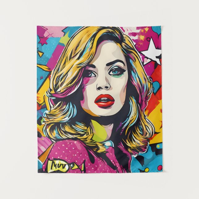 Bold Retro Pop Art Portrait  Tapestry (Front)