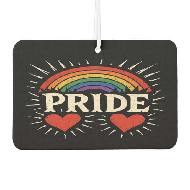 Bold Retro PRIDE Rainbow Car Air Freshener (Front)