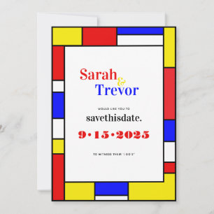 Bold Retro Primary Colours Geometric Save The Date