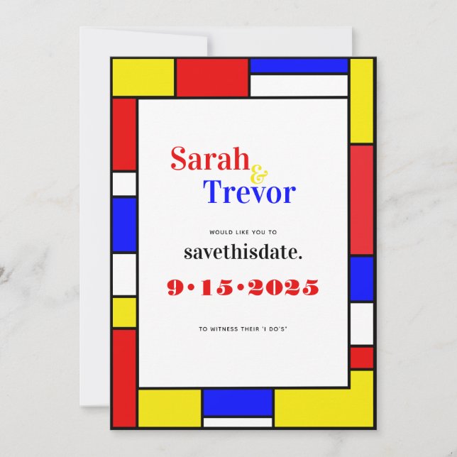 Bold Retro Primary Colours Geometric Save The Date (Front)