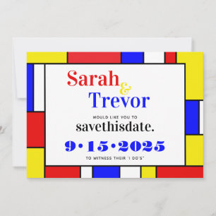 Bold Retro Primary Colours Geometric Save The Date