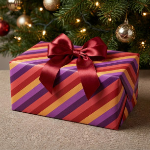 Bold Retro Red Purple Gold Stripes Wrapping Paper