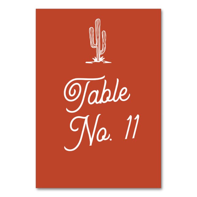 Bold Retro Red Saguaro Cactus Desert Wedding Table Number (Front)