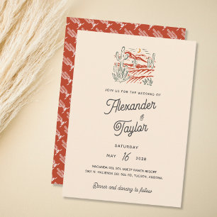 Bold Retro Saguaro Cacti Desert Landscape Wedding  Invitation