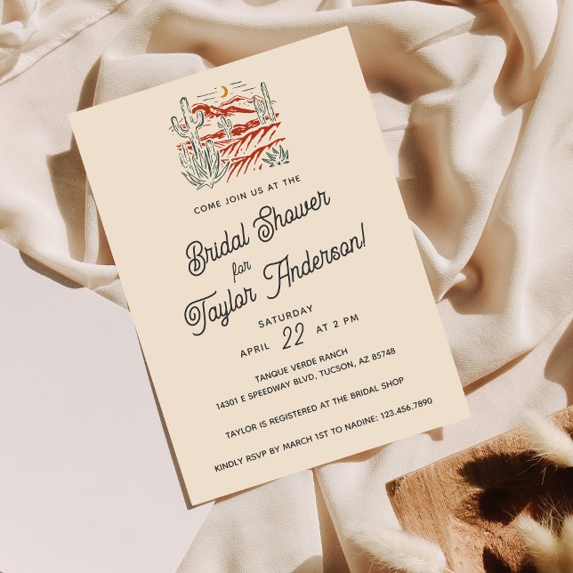 Bold Retro Saguaro Cactus Desert Bridal Shower Invitation (Creator Uploaded)