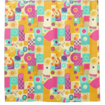 Bold Retro Shower Curtain – 90s Colourful Charm