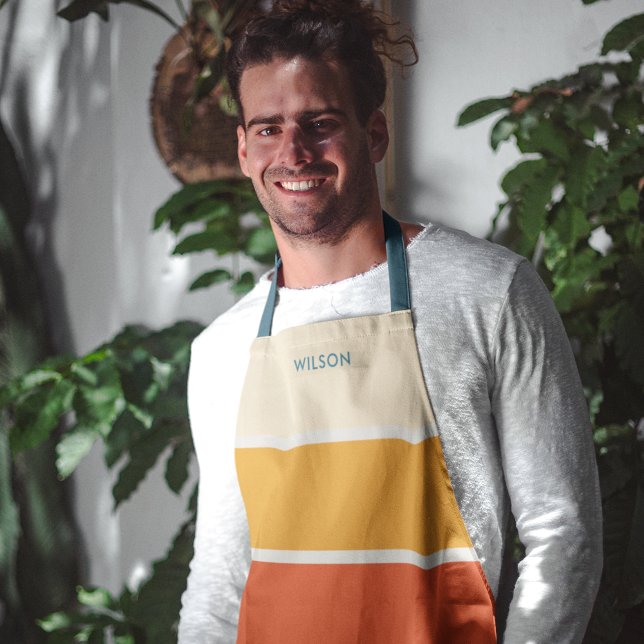 Bold Retro Stripe Monogram  Apron (Creator Uploaded)