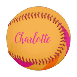 Bold Retro Stripes Name Orange Pink  Baseball