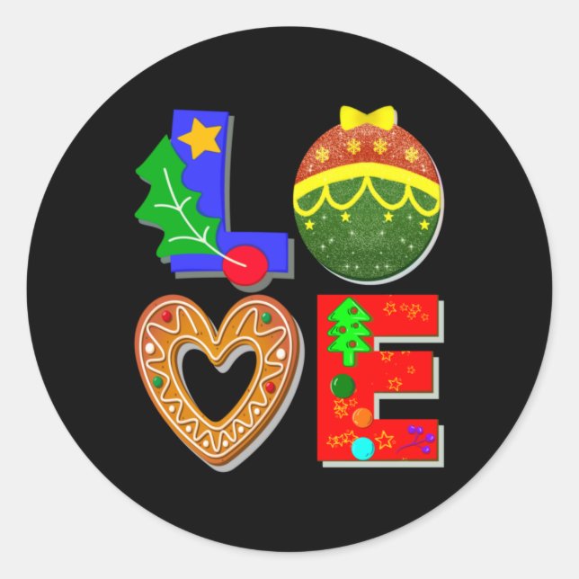 Bold Retro Tygraphy Love Xmas And Cookies T Shirt  Classic Round Sticker (Front)
