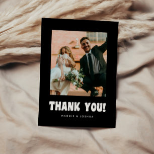 Bold Retro Typography Black Wedding Photo Thank You Card
