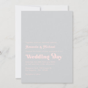 Bold Retro Typography Blush and Grey Wedding Invitation