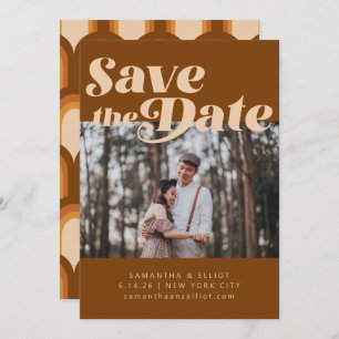 Bold Retro Typography Groovy Brown Photo Wedding Save The Date