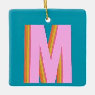 Bold Retro Typography Monogram Letter in Blue  Ceramic Ornament
