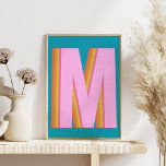 Bold Retro Typography Monogram Letter in Blue Poster<br><div class="desc">Personalized Bold Retro Typography Monogram Letter in Blue Poster</div>