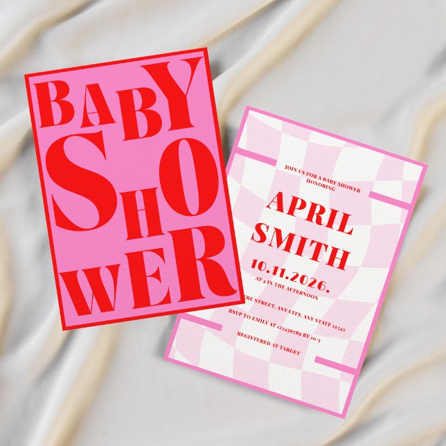 Bold Retro Typography Pink Red Baby Shower Invitation (Creator Uploaded)