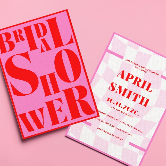 Bold Retro Typography Pink Red Bridal Shower Invitation (Creator Uploaded)