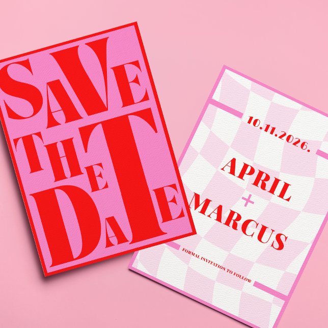 Bold Retro Typography Pink Red Vibrant Save The Date (Creator Uploaded)