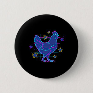 Bold Retro Vaporwave Blue Pink Funny Meme Chicken 6 Cm Round Badge