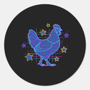 Bold Retro Vaporwave Blue Pink Funny Meme Chicken Classic Round Sticker