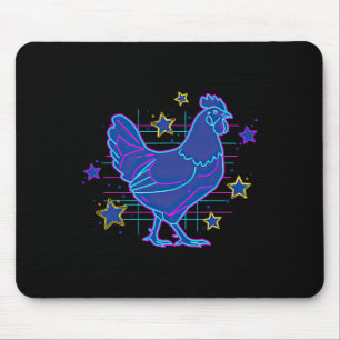 Bold Retro Vaporwave Blue Pink Funny Meme Chicken Mouse Pad