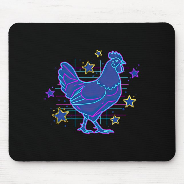 Bold Retro Vaporwave Blue Pink Funny Meme Chicken  Mouse Pad (Front)