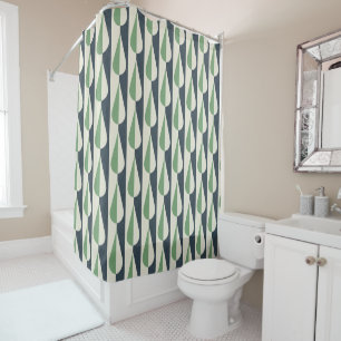 Bold retro water drop green and grey shower curtain