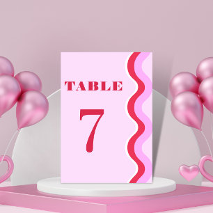 Bold Retro Wave 70s Red and Pink Table 7 Wedding T Number
