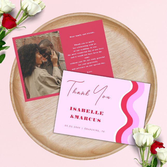 Bold Retro Wave Pink and Red Wedding Thank You Card (Creator Uploaded)
