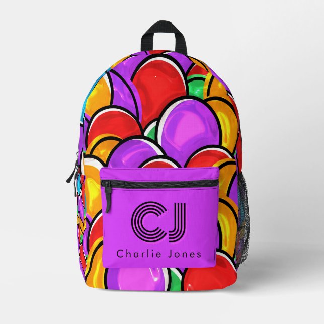 Bold Retro Wavy Pop Art Custom Monogram Backpack (Front)