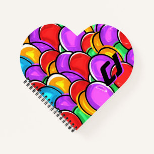 Bold Retro Wavy Pop Art Custom Monogram Heart  Notebook