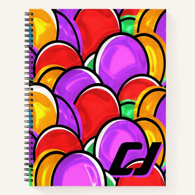 Bold Retro Wavy Pop Art Custom Monogram Notebook (Front)