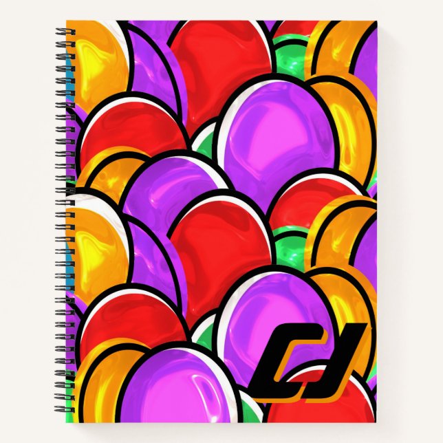 Bold Retro Wavy Pop Art Custom Monogram Notebook (Front)