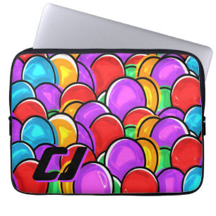 Bold Retro Wavy Pop Art Custom Monogram Tech Organ Laptop Sleeve