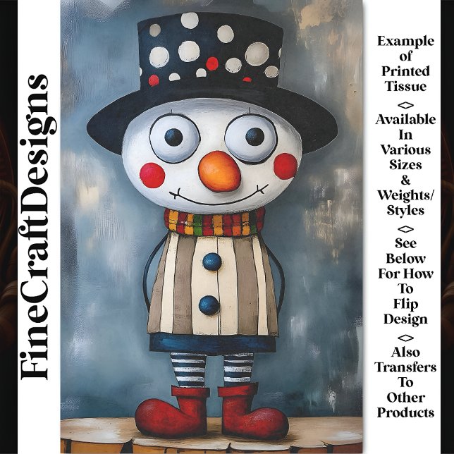 Bold Retro Whimsy Snowman In Hat BB1 Decoupage Tissue Paper (Creator Uploaded)