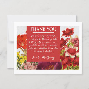 Bold Rich Red Florals Thank You Card