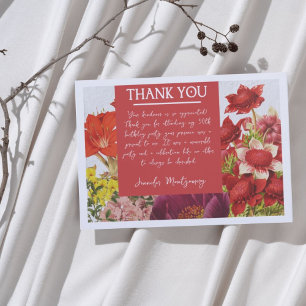 Bold Rich Red Florals Thank You Card