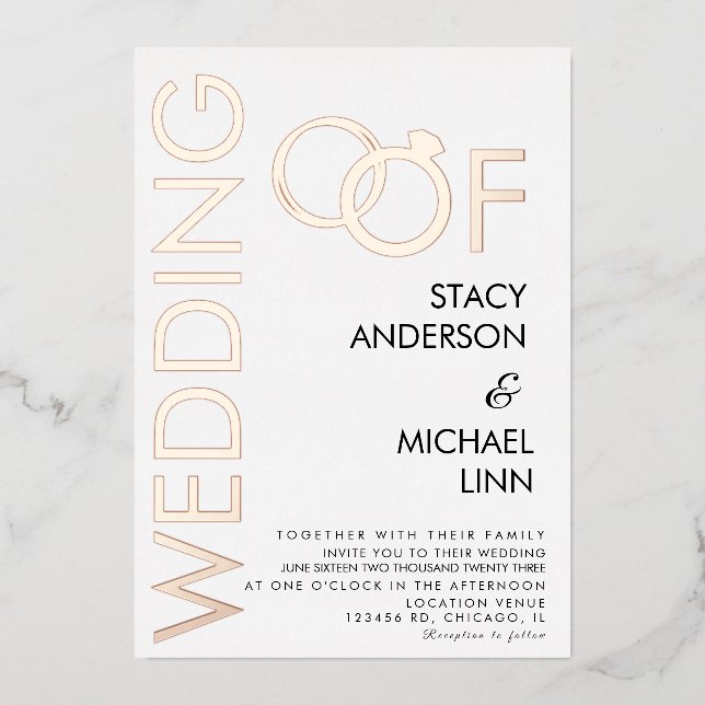 Bold Ring Wedding Pressed   Foil Invitation (Front)