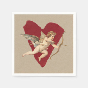 Bold Romance Classics Red Heart Angel Bow & Arrow Napkin