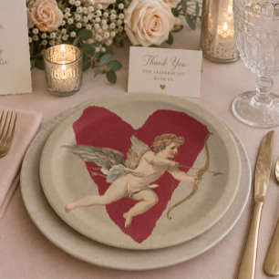 Bold Romance Classics Red Heart Angel Bow & Arrow Paper Plate
