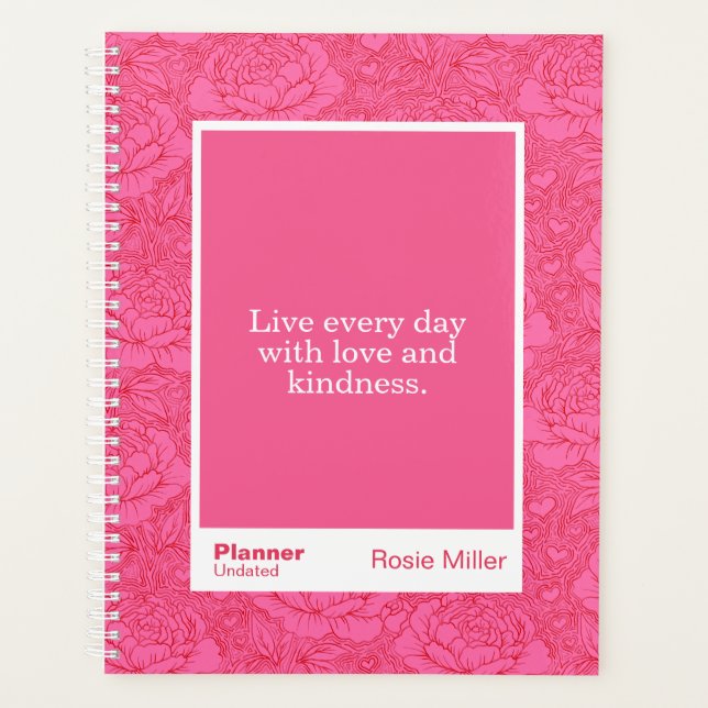 Bold Romantic Red and Pink Peonies Block Quote Planner (Front)