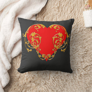 Bold Romantic Valentine Red Goth Heart Cushion