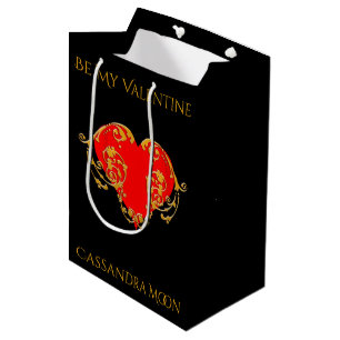 Bold Romantic Valentine Red Goth Heart  Medium Gift Bag